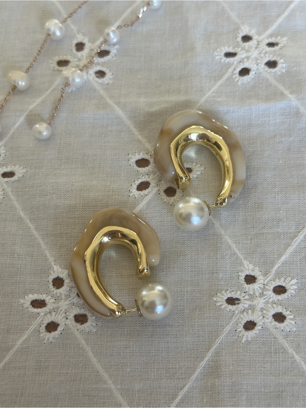 Gold and Neutral Pearl Drop Women’s Earrings